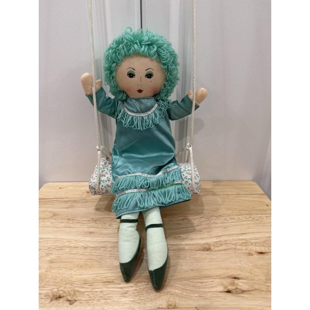 Vintage Russ Berrie Lady On Floral Swing Green Teal Boudoir Doll